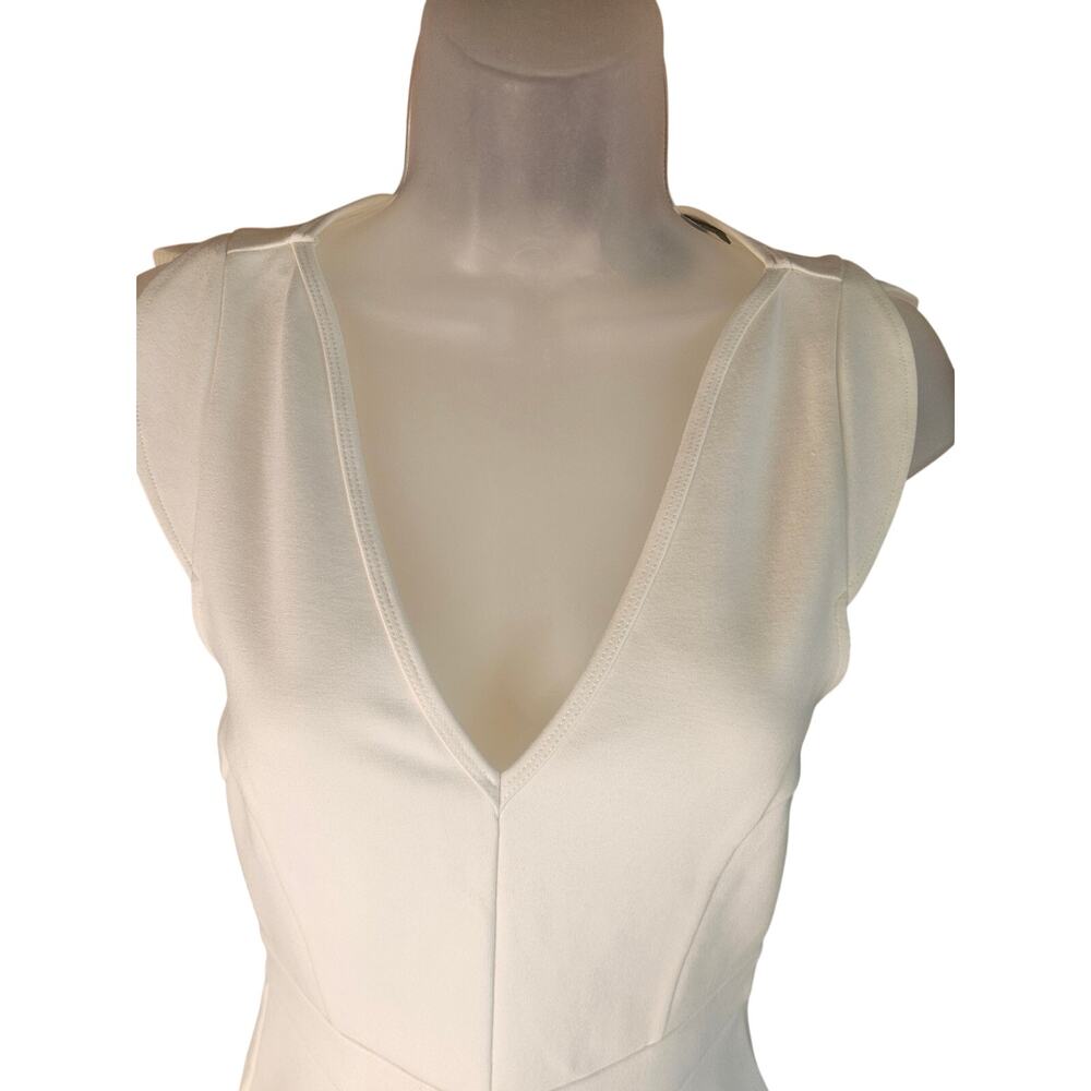 French Connection White Body Con Dress Sz 4 Shift Sleeveless Ruffled Stretchy - Picture 3 of 8